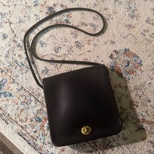 Vintage Black Coach Compact Pouch CrossBody Bag